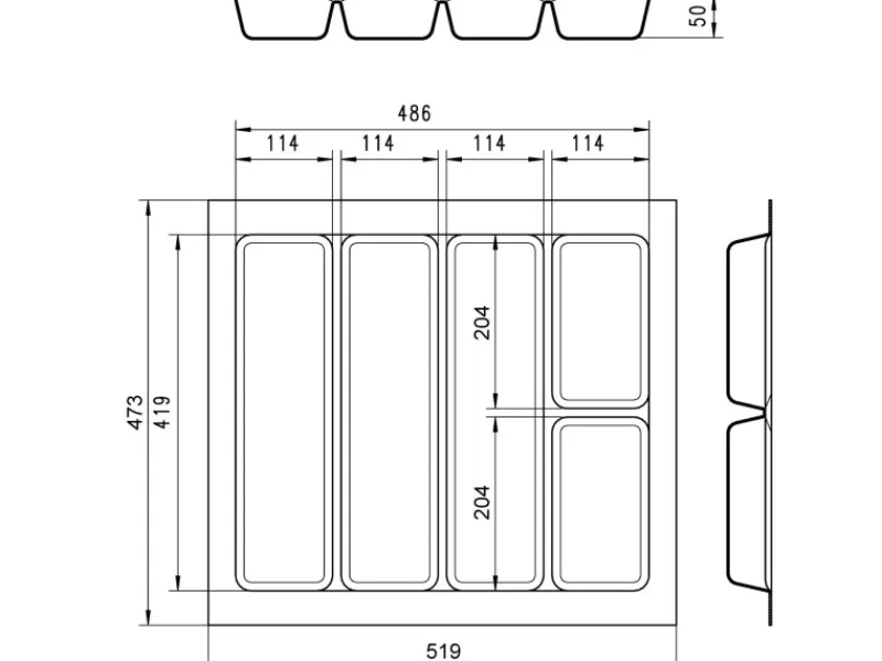 SOTECH ORGA-BOX I Mehrzweckeinsatz Besteckeinsatz 519 x 50 x 473 mm Oriongrau Für Blum 60er Korpusbreite< Besteckkästen