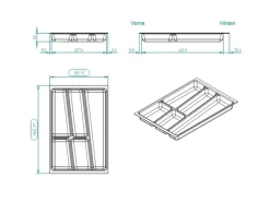 SOTECH ORGA-BOX II Besteckeinsatz 400 mm Höhe 45 mm Silbergrau Für Nobilia Schubladen< Besteckkästen
