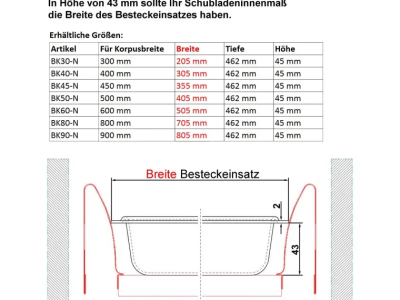 SOTECH ORGA-BOX II Besteckeinsatz 600 mm Höhe 45 mm Silbergrau Für Nobilia Schubladen< Besteckkästen