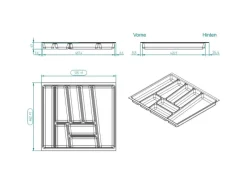 SOTECH ORGA-BOX II Besteckeinsatz 600 mm Höhe 45 mm Silbergrau Für Nobilia Schubladen< Besteckkästen