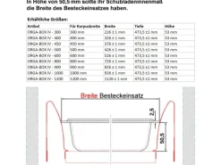 SOTECH ORGA-BOX IV UNIVERSAL Besteckeinsatz 800 mm Höhe 53 mm Schubkasteneinsatz Besteckeinteilung< Besteckkästen