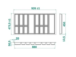 SOTECH Besteckkästen<ORGA-BOX IV UNIVERSAL Besteckeinsatz 1000 mm Höhe 53 mm Schubkasteneinsatz Besteckeinteilung
