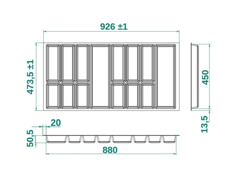 SOTECH Besteckkästen<ORGA-BOX IV UNIVERSAL Besteckeinsatz 1000 mm Höhe 53 mm Schubkasteneinsatz Besteckeinteilung