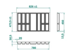 SOTECH ORGA-BOX IV UNIVERSAL Besteckeinsatz 900 mm Höhe 53 mm Schubkasteneinsatz Besteckeinteilung< Besteckkästen