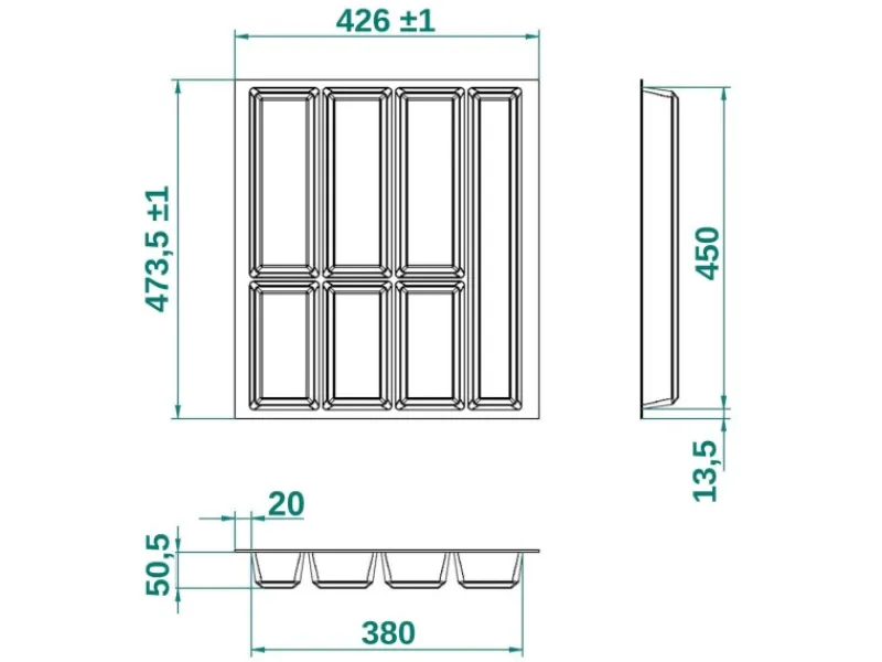 SOTECH ORGA-BOX IV UNIVERSAL Besteckeinsatz 500 mm Höhe 53 mm Schubkasteneinsatz Besteckeinteilung< Besteckkästen