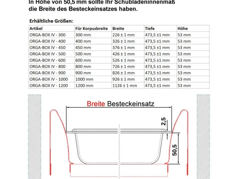 SOTECH ORGA-BOX IV UNIVERSAL Besteckeinsatz 500 mm Höhe 53 mm Schubkasteneinsatz Besteckeinteilung< Besteckkästen