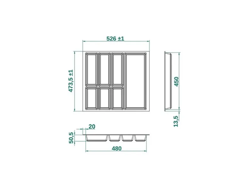 SOTECH ORGA-BOX IV UNIVERSAL Besteckeinsatz 600 mm Höhe 53 mm Schubkasteneinsatz Besteckeinteilung< Besteckkästen