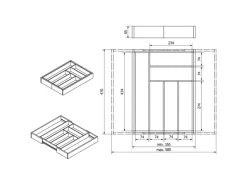 Best SOTECH ORGA-BOX UNIVERSAL Besteckkasten Aus Bambus Verstellbar Für Schrankbreite 500 - 600 mm Höhe 65 mm bis 8 Fächer