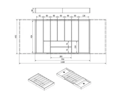 SOTECH Besteckkästen<ORGA-BOX UNIVERSAL Besteckkasten Aus Bambus Verstellbar Für Schrankbreite 900 - 1200 mm Höhe 65 mm bis 13 Fächer