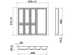 SOTECH Besteckkästen<Orga-Box VII Besteckeinsatz Basaltgrau 600 mm Höhe 50,5 mm mit Softtouch Oberfläche
