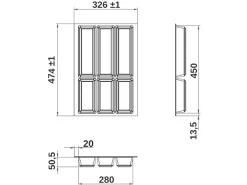 SOTECH Besteckkästen<Orga-Box VII Besteckeinsatz Basaltgrau 400 mm Höhe 50,5 mm mit Softtouch Oberfläche