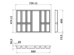 SOTECH Besteckkästen<Orga-Box VII Besteckeinsatz Schwarz 800 mm Höhe 50,5 mm mit Softtouch Oberfläche