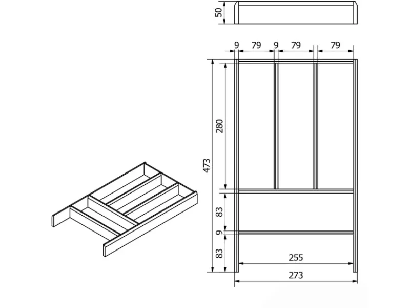 Online SOTECH Schubladen Besteckeinsatz 473 x 273 x 50 mm Aus Massivholz Eiche Lackiert