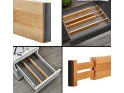 Sale SOTECH 4-Teiliges ORGA-BOX Bambus Schubladen Trennsystem 430 bis 556 mm Höhe 63 mm mit Federmechanismus