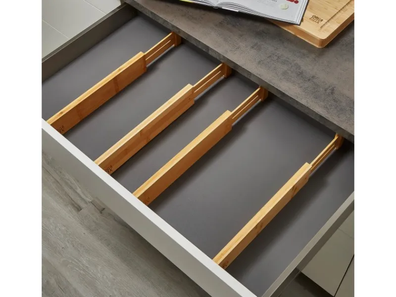 Best SOTECH 4-Teiliges ORGA-BOX Bambus Schubladen Trennsystem 354 bis 482 mm Höhe 63 mm mit Federmechanismus