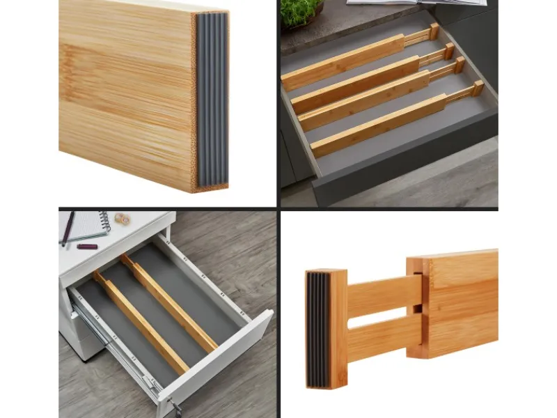 Best SOTECH 4-Teiliges ORGA-BOX Bambus Schubladen Trennsystem 354 bis 482 mm Höhe 63 mm mit Federmechanismus