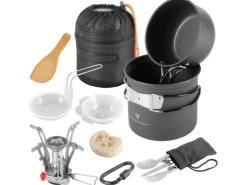 STAHLWERK Pfannen<Camping Kochgeschirr Alu Campinggeschirr Gaskocher Outdoor Set