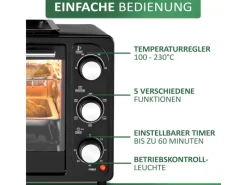 Best STEINBORG SB-3001  3in1 Minibackofen mit Umluft 20 Liter 1300 Watt Schwarz