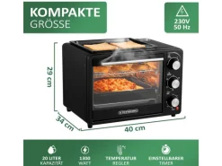 Best STEINBORG SB-3001  3in1 Minibackofen mit Umluft 20 Liter 1300 Watt Schwarz