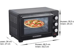 Best STEINBORG SB-3002 Minibackofen mit Umluft 25 Liter 1600 Watt Schwarz