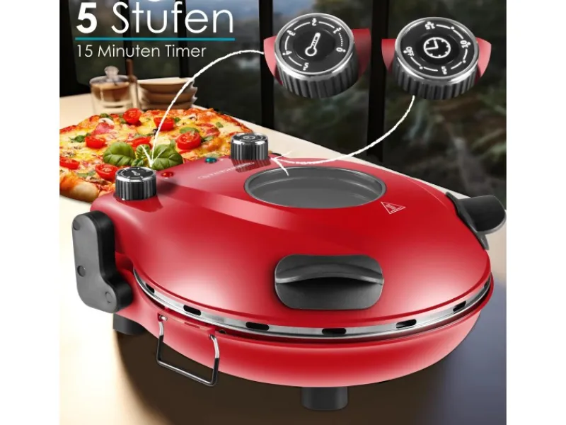 STEINBORG Haushaltsgeräte<SB-3140 Pizzaofen Elektrisch 32 cm mit Pizzastein Timer 5 Stufen 1200 Watt