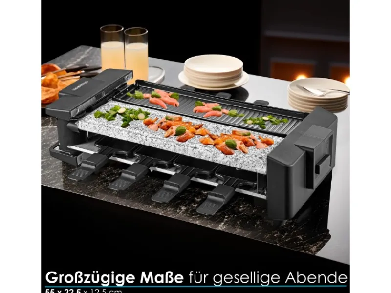 STEINBORG SB-2220 Raclette Grill für 8 Personen mit Teilbarer Kombinierter Grillfläche 1500 Watt< Pfannen|Haushaltsgeräte