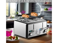 STEINBORG Haushaltsgeräte<SB-2210 XXL 4-fach Toaster 1600 Watt 2x Brötchenaufsatz