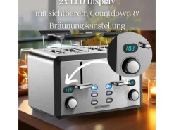 STEINBORG Haushaltsgeräte<SB-2210 XXL 4-fach Toaster 1600 Watt 2x Brötchenaufsatz