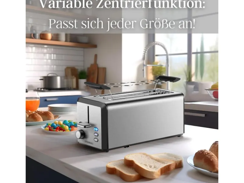 STEINBORG SB-2211 XXL Langschlitz Toaster mit Brötchenaufsatz 1500 Watt< Haushaltsgeräte