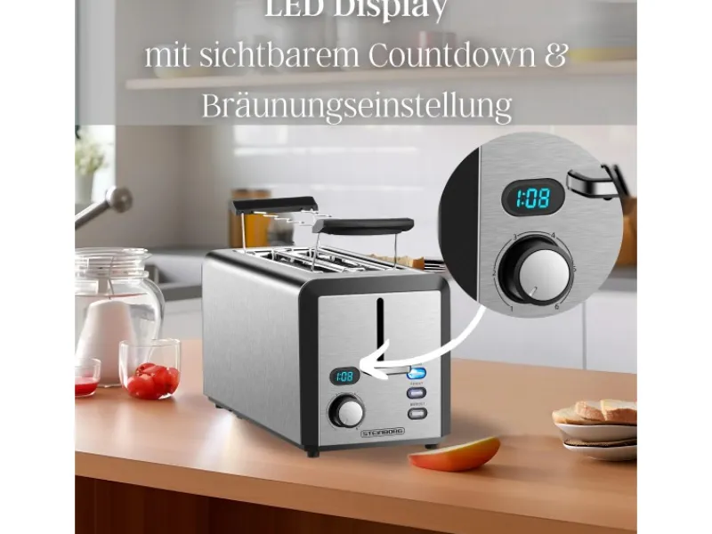 STEINBORG SB-2211 XXL Langschlitz Toaster mit Brötchenaufsatz 1500 Watt< Haushaltsgeräte
