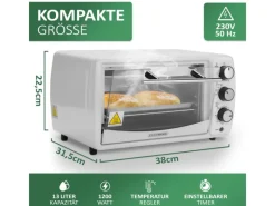 STEINBORG SB-3005W Minibackofen 13 Liter 1200 Watt Weiß< Haushaltsgeräte