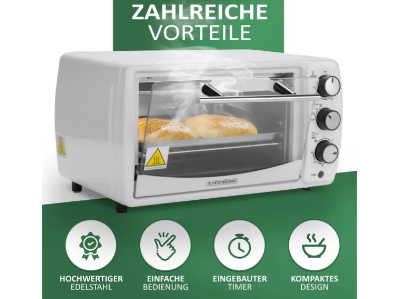 STEINBORG SB-3005W Minibackofen 13 Liter 1200 Watt Weiß< Haushaltsgeräte