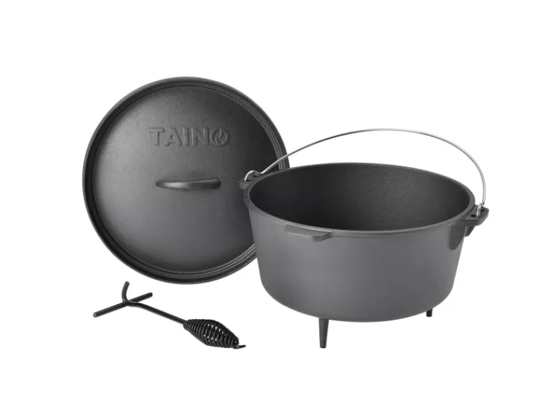 TAINO Dutch Oven Gusseisen 8L Set Deckelheber Ständer Zubehör Cast Iron< Herde|Töpfe