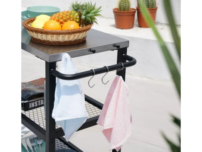 TAINO Servierwagen<Netis Grillwagen Grilltisch Rollwagen Grillständer Klein Mit Rollen Outdoor Balkon Garten Terrasse Schwarz