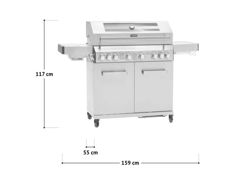Outlet TAINO Platinum Yamara 6+2 Set Mit Haube Gasgrill Edelstahl 6 Brenner Sear-Burner Backburner