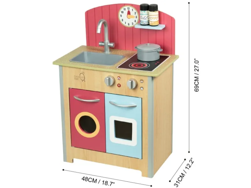 Teamson Kids Little Chef Porto Klassik Interaktive Holzspielküche Rot< Kochfelder|Herde