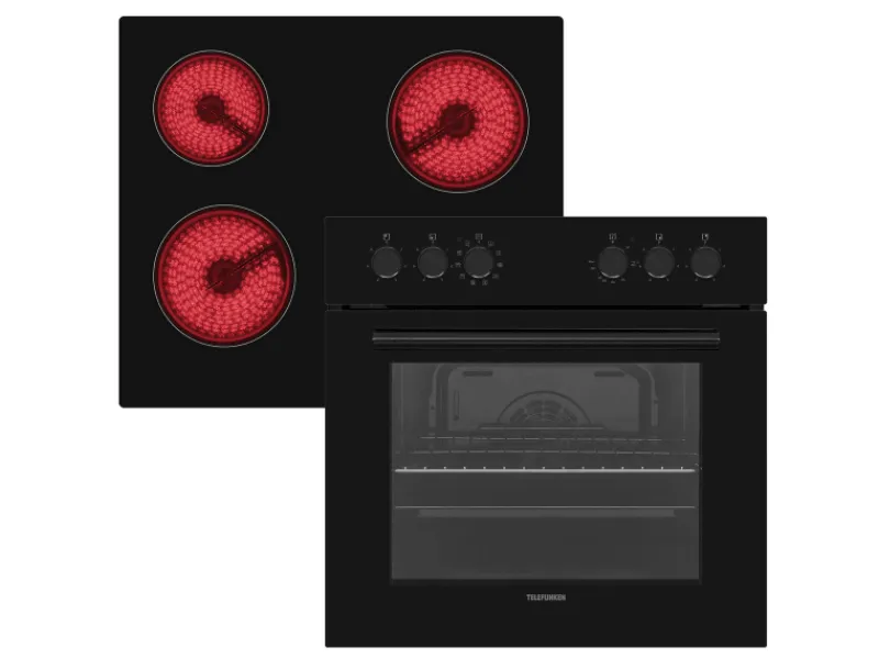 Telefunken Einbauherd-Set Backofen mit Grill und Umluft 65 Liter Vap-Clean ECH65A-B2< Kochfelder|Herde
