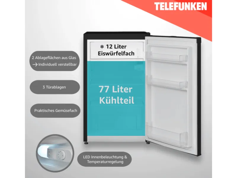 Telefunken Kühlschrank mit Gefrierfach Freistehend 89L Nutzinhalt CF-33-101-B2< Kühlschränke