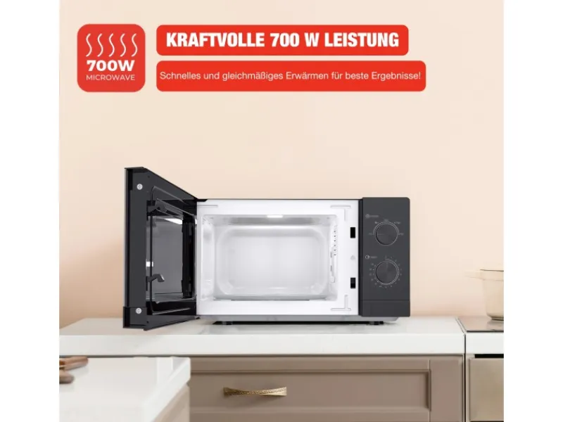 Telefunken Haushaltsgeräte<Mikrowelle Solo Mikrowellengerät Klein mit 20 L Garraum 700 W 5 Leistungsstufen Schwarz B-MW-20-G-B