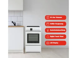 Telefunken Standherd mit Glaskeramik-Kochfeld Elektroherd Freistehend 50 cm Breit Herd mit Backofen und Kochfeld< Kochfelder|Herde
