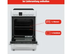 Telefunken Standherd mit Glaskeramik-Kochfeld Elektroherd Freistehend 50 cm Breit Herd mit Backofen und Kochfeld< Kochfelder|Herde