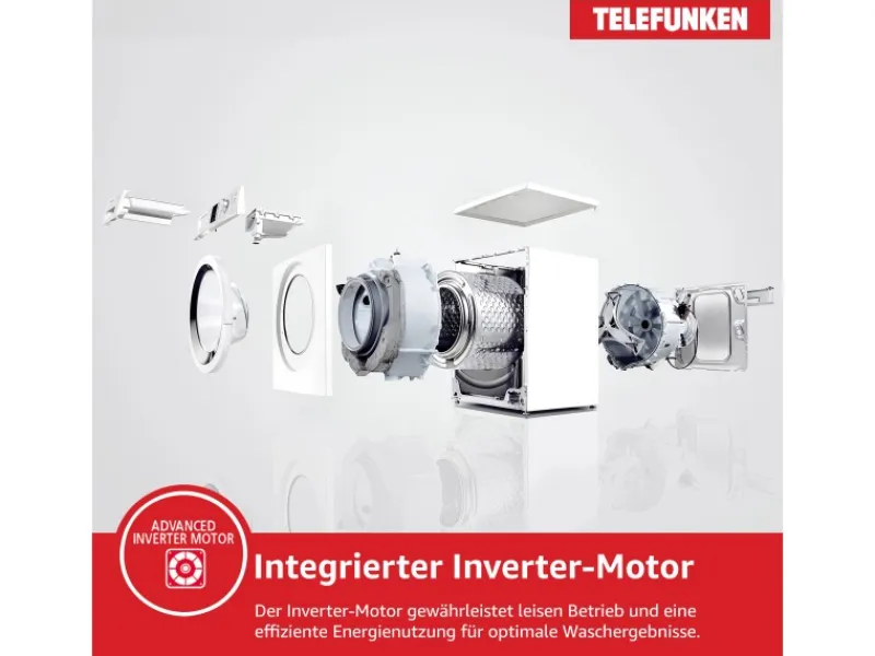 Telefunken Waschmaschinen<Waschmaschine 9kg 1400 U/Min. Dampffunktion Inverter Motor AquaStop 15 Programme W-9-1400-A-W