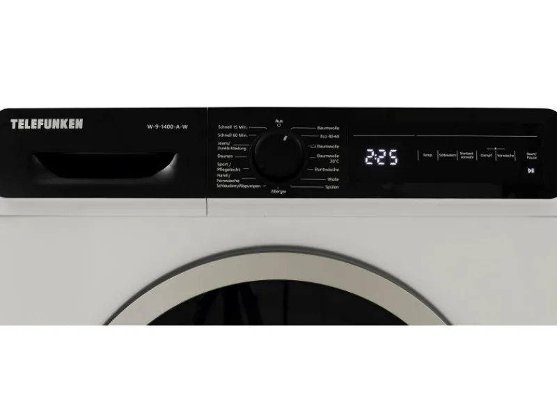 Telefunken Waschmaschinen<Waschmaschine 9kg 1400 U/Min. Dampffunktion Inverter Motor AquaStop 15 Programme W-9-1400-A-W