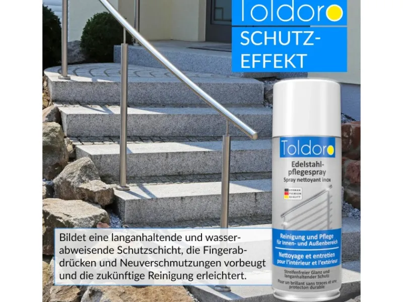 Toldoro Kühlschränke<Set 2x Edelstahl Pflegespray 400ml Edelstahlreiniger für Küche oder Grill Edelstahlpflege Spray als Reinigungsmittel oder Metallreiniger