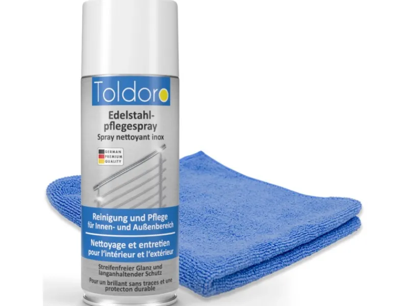 Toldoro Set 1x Edelstahl Pflegespray 400ml Edelstahlreiniger für Küche oder Grill Edelstahlpflege Spray als Reinigungsmittel oder Metallreiniger< Kühlschränke