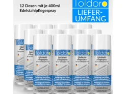 Toldoro 12x Edelstahl Pflegespray 400ml Edelstahlreiniger für Küche oder Grill Edelstahlpflege Spray als Reinigungsmittel oder Metallreiniger< Kühlschränke