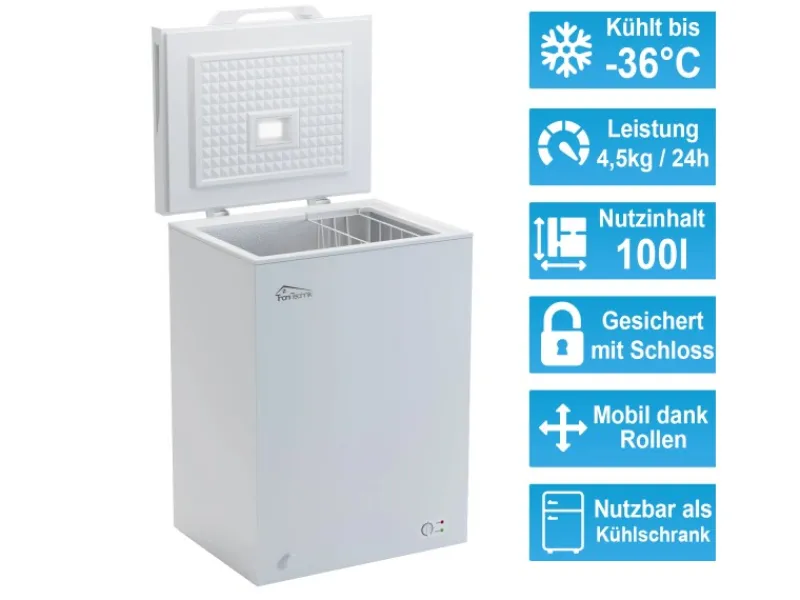 Tronitechnik Gefriertruhe Kühltruhe Borgar Pro Mit 2In1 Gefrier- Und Kühlfunktion | 110 Liter 169Kwh/Jahr | Led-Licht< Gefrierschränke
