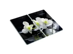 Herdabdeckungen|Schneidebretter<Tulup Herdabdeckplatte SET aus 2 Stück 30x52 cm Glas-Servierbrett Küchenutensilien Schutzplatte Spritzschutz Orchidee