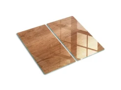Clearance Tulup Herdabdeckplatte SET aus 2 Stück 30x52 cm Schneidebrett aus Glas Schutzplatte Küchenutensilien Abdeckung Holz Braun