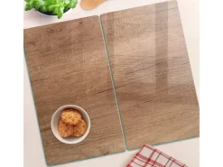 Clearance Tulup Herdabdeckplatte SET aus 2 Stück 30x52 cm Schneidebrett aus Glas Schutzplatte Küchenutensilien Abdeckung Holz Braun